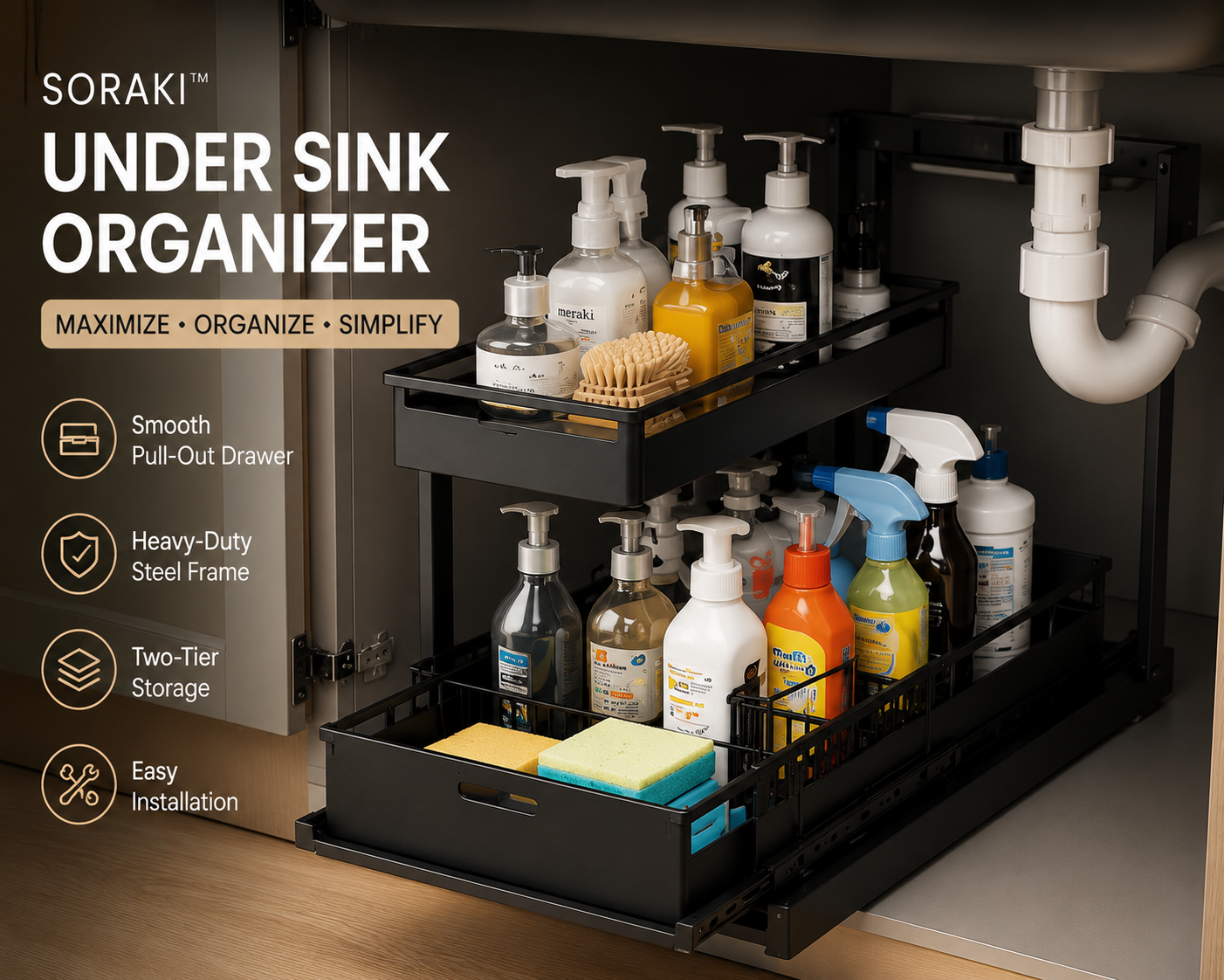 SORAKI™ Under Sink Organizer | Premium Pull-Out Storage