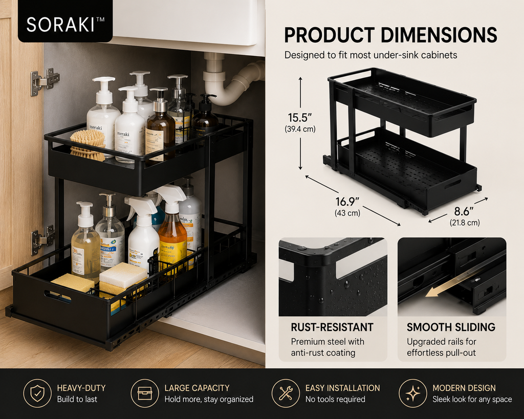 SORAKI™ Under Sink Organizer | Premium Pull-Out Storage
